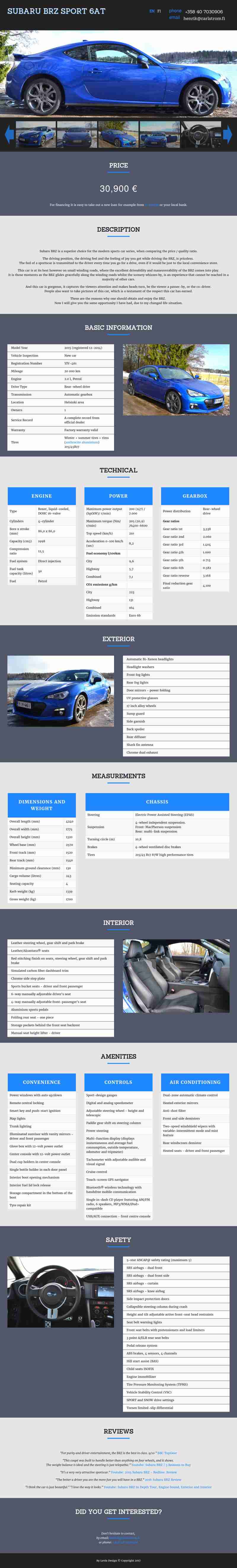 BRZ Sport Car portfolio website's fullscreen view
