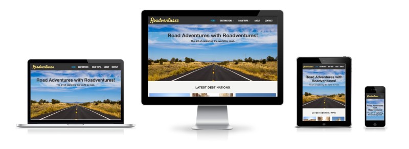 Roadventures website's responsive mobile, tablet, laptop and desktop view